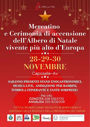 Mercatino e cerimonia di accensione delle luminarie sull'albero di natale più alto d'europa